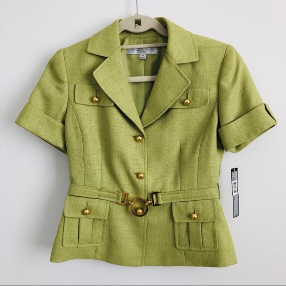 Tahari Green Skirt Suit Set Petite Size 2